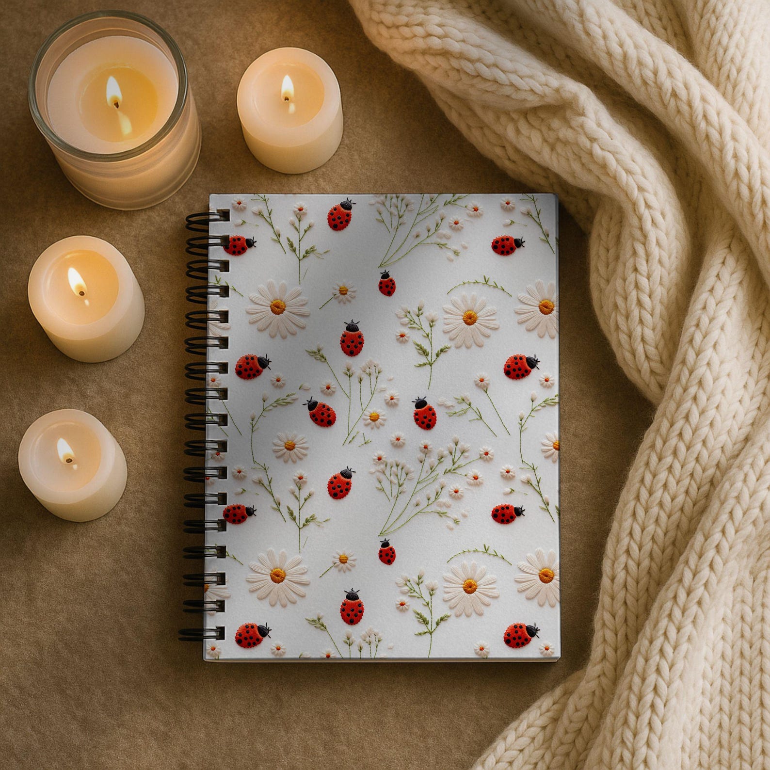 Ladybug Daisy Pattern Spiral Notebook | Spring Floral Ruled Journal - Etsy