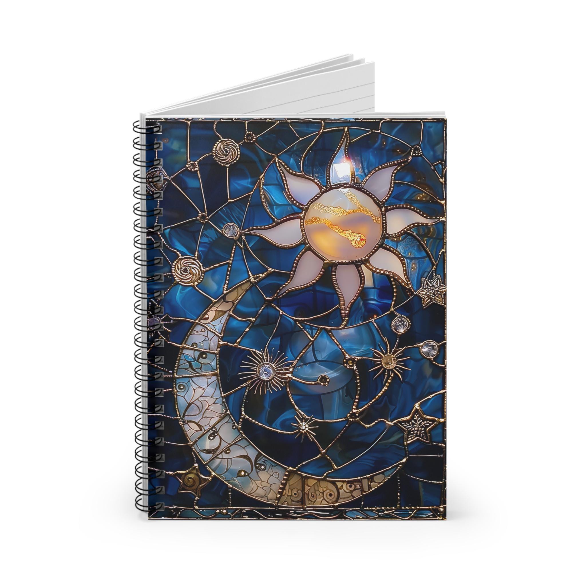 Sun and Moon Stained Glass Spiral Notebook | Celestial Stars Ruled ...