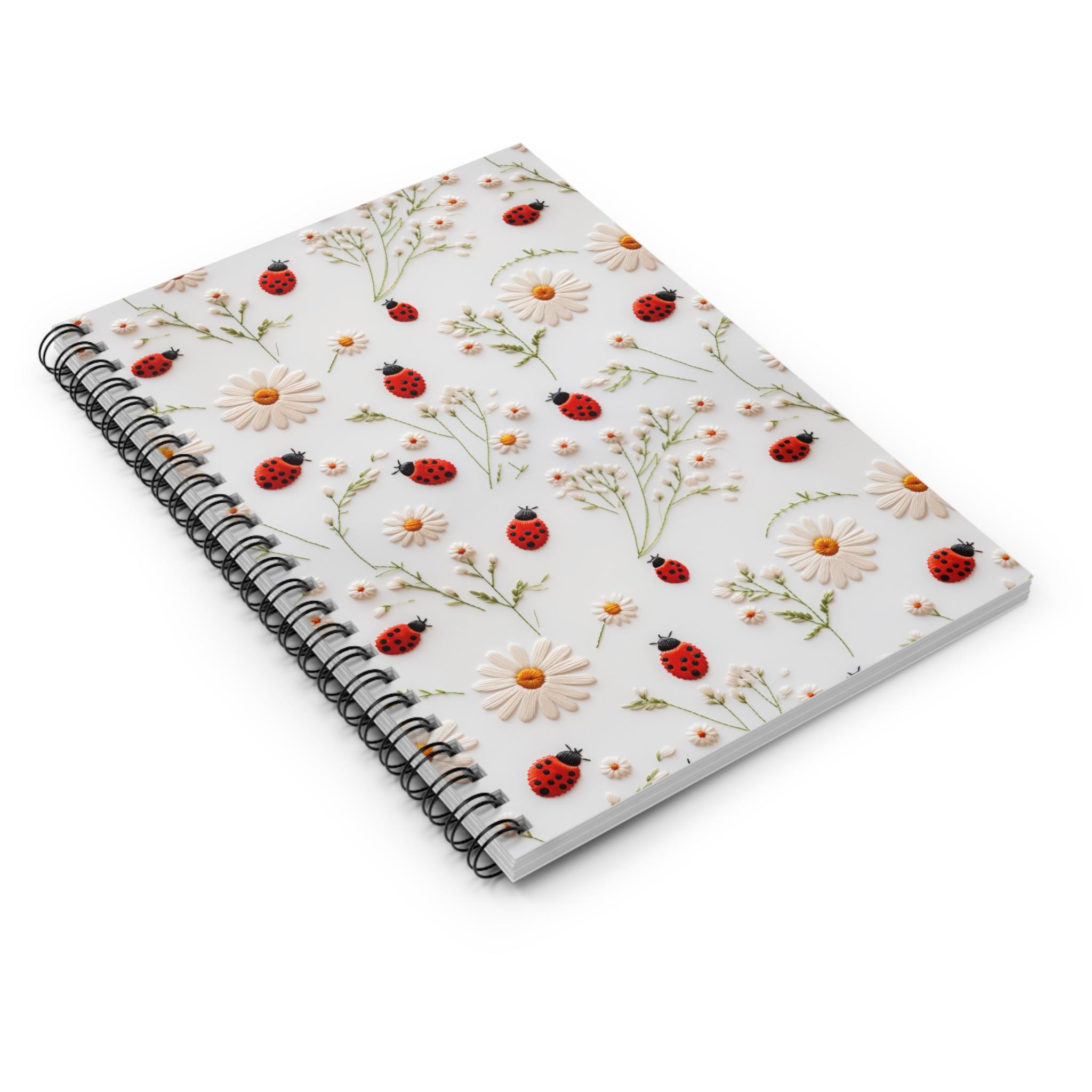 Ladybug Daisy Pattern Spiral Notebook | Spring Floral Ruled Journal - Etsy
