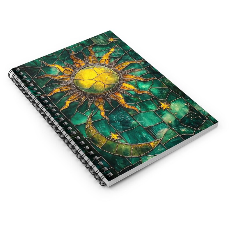 Stained Glass Sun and Moon Spiral Notebook | Lined Ruled Journal - Etsy