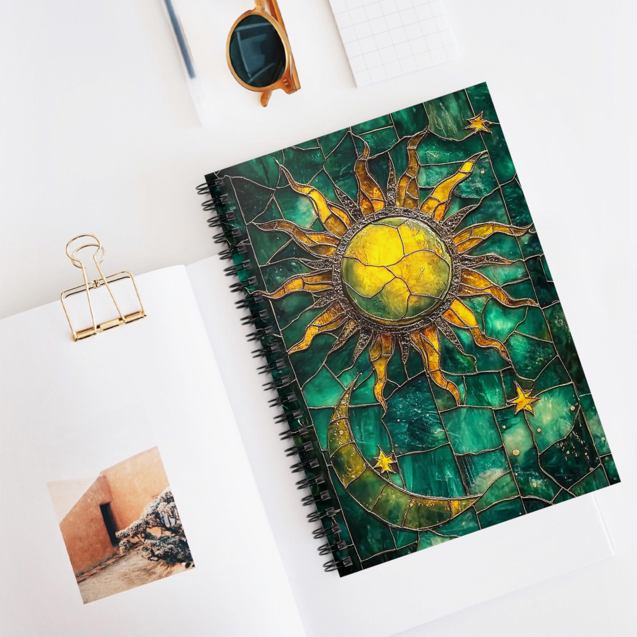 Stained Glass Sun and Moon Spiral Notebook | Lined Ruled Journal - Etsy