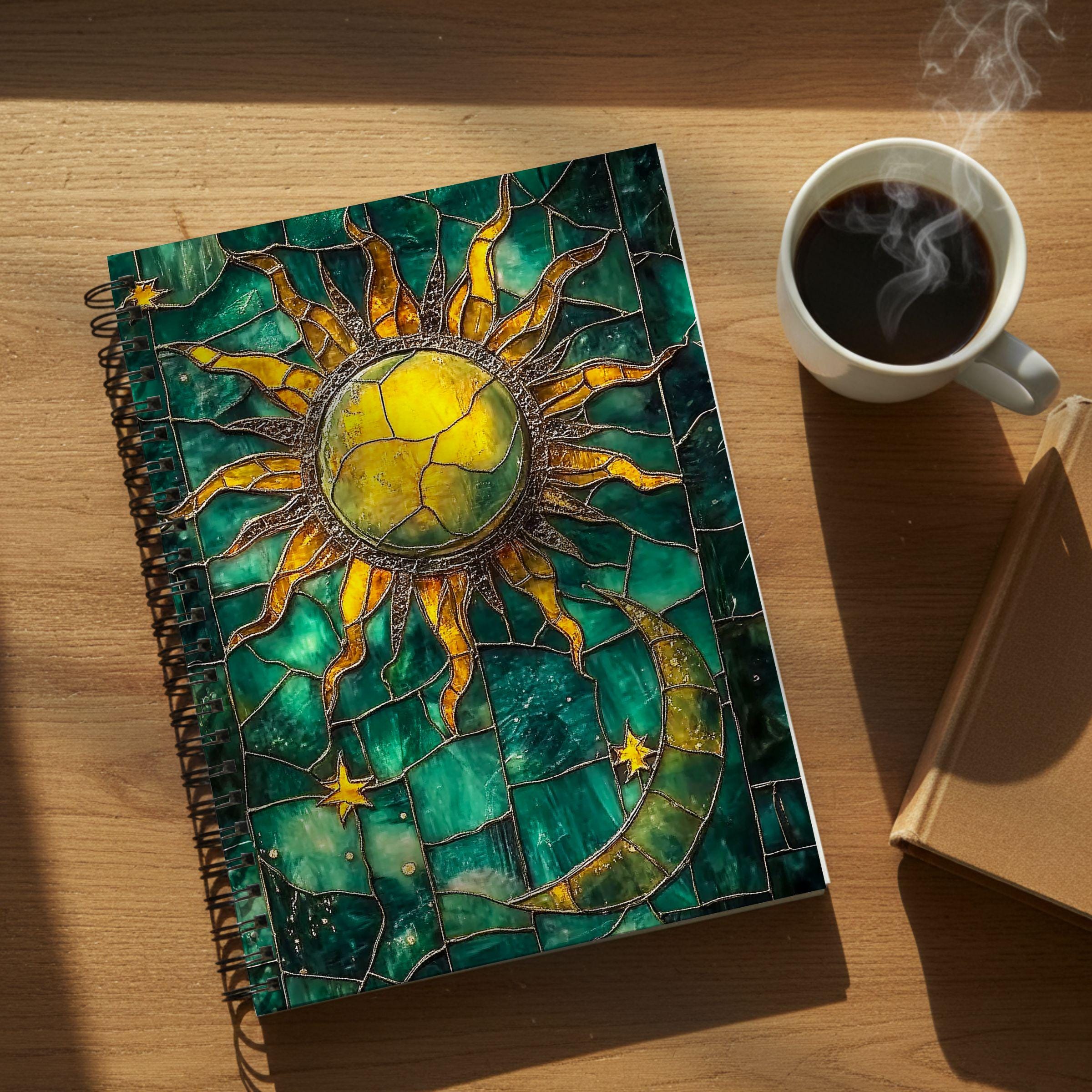 Stained Glass Sun and Moon Spiral Notebook | Lined Ruled Journal - Etsy