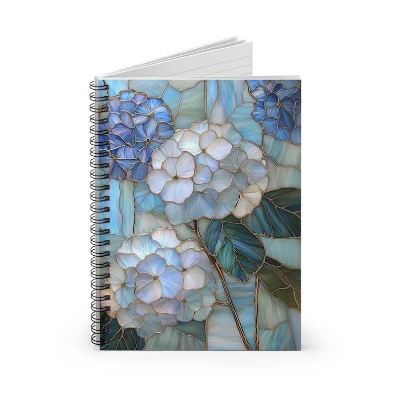 Blue Hydrangea Stained Glass Spiral Notebook | Floral Ruled Lined ...