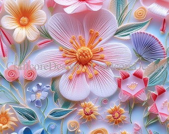 Fichier sans couture de broderie florale colorée | Papier numérique Fleurs de printemps | Joli motif floral sans couture | Motif de répétition de couleurs pastel