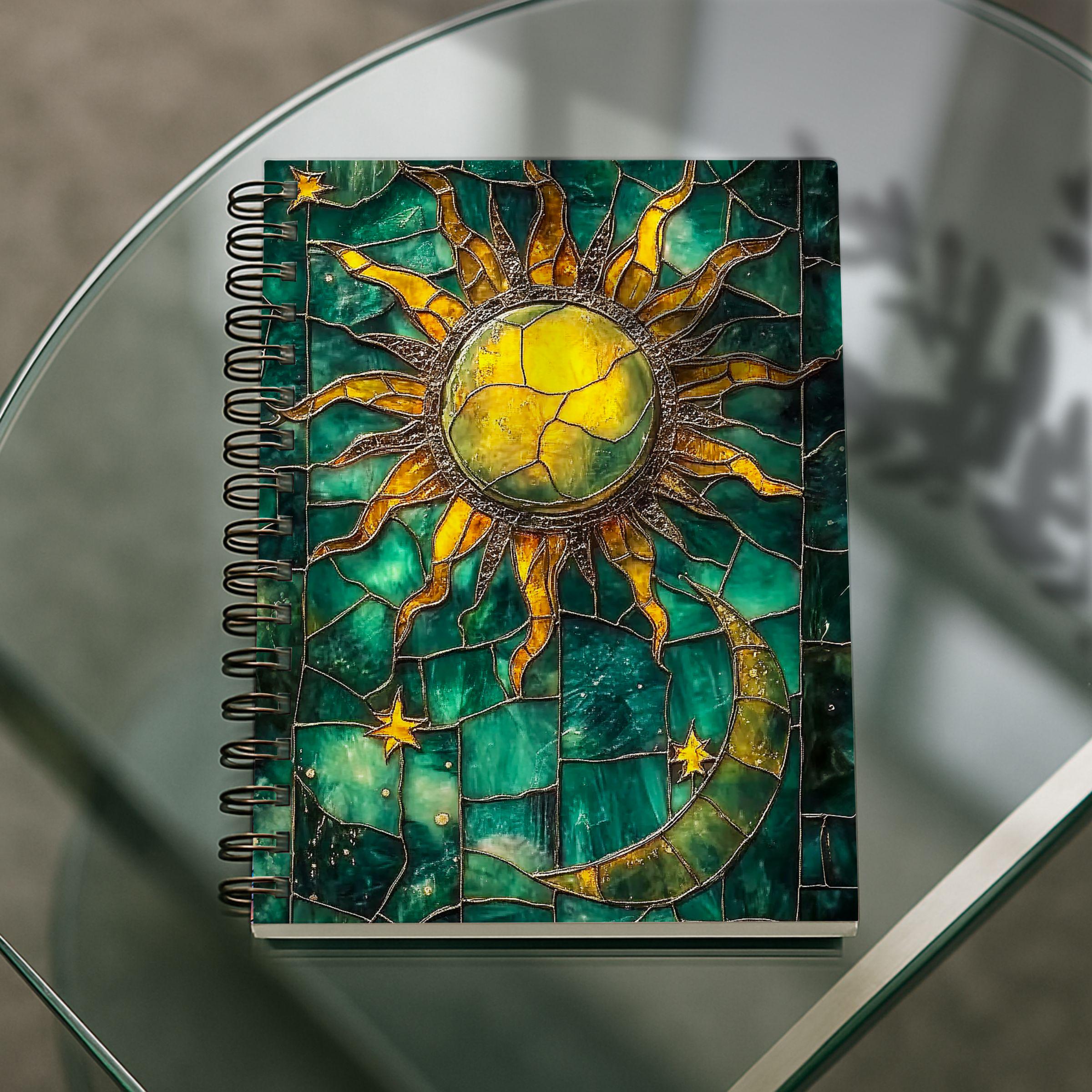 Stained Glass Sun and Moon Spiral Notebook | Lined Ruled Journal - Etsy