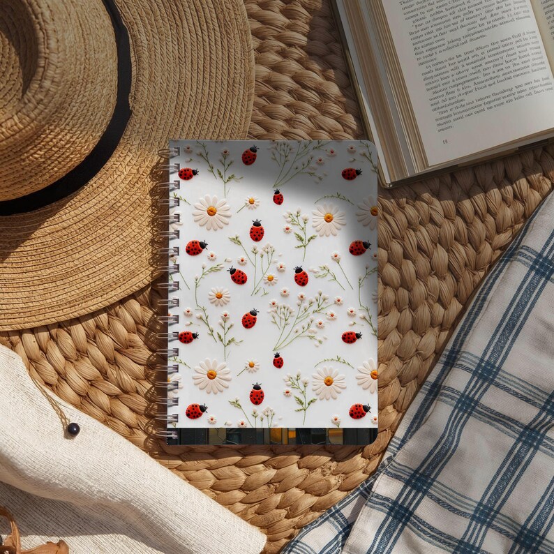 Ladybug Daisy Pattern Spiral Notebook | Spring Floral Ruled Journal - Etsy