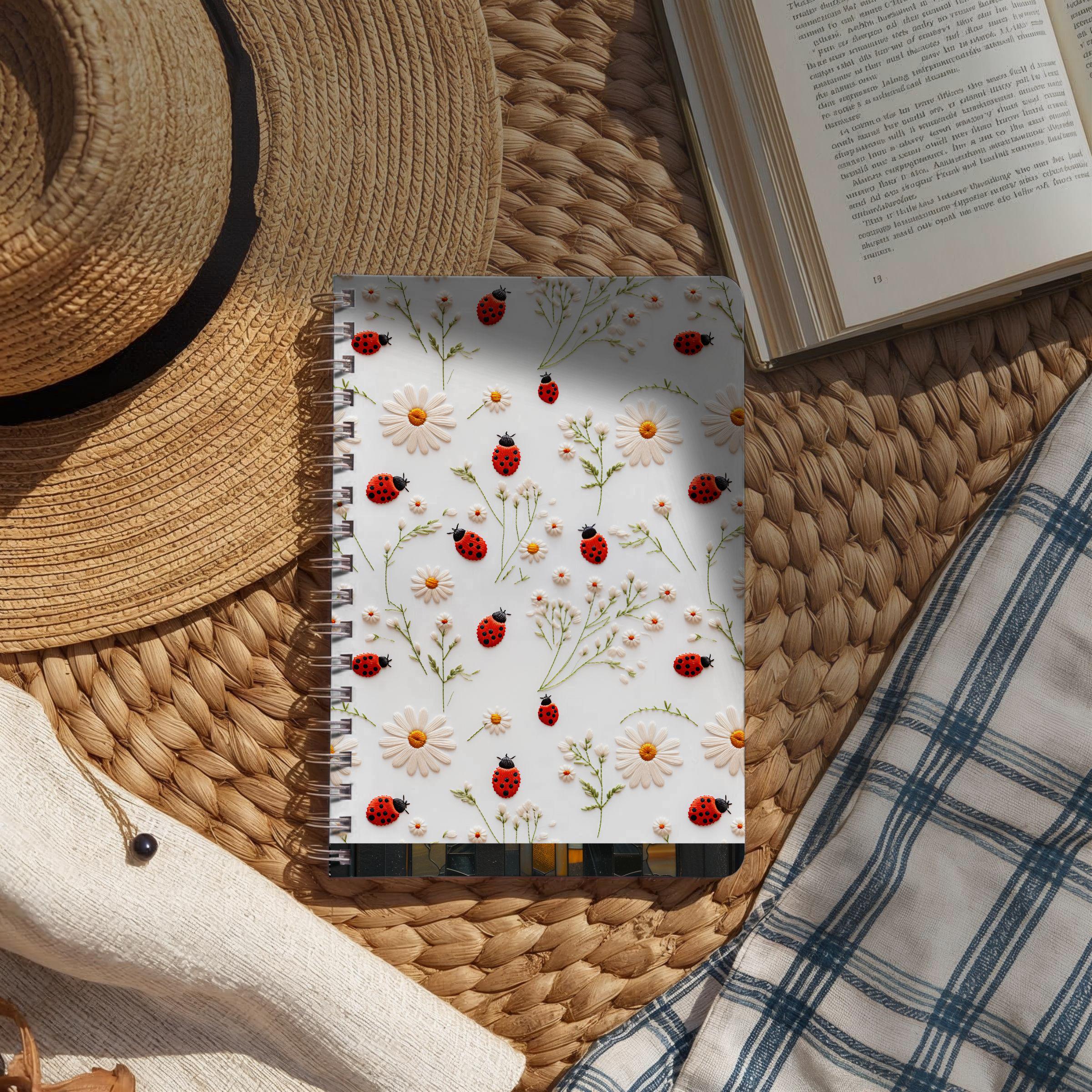 Ladybug Daisy Pattern Spiral Notebook | Spring Floral Ruled Journal - Etsy