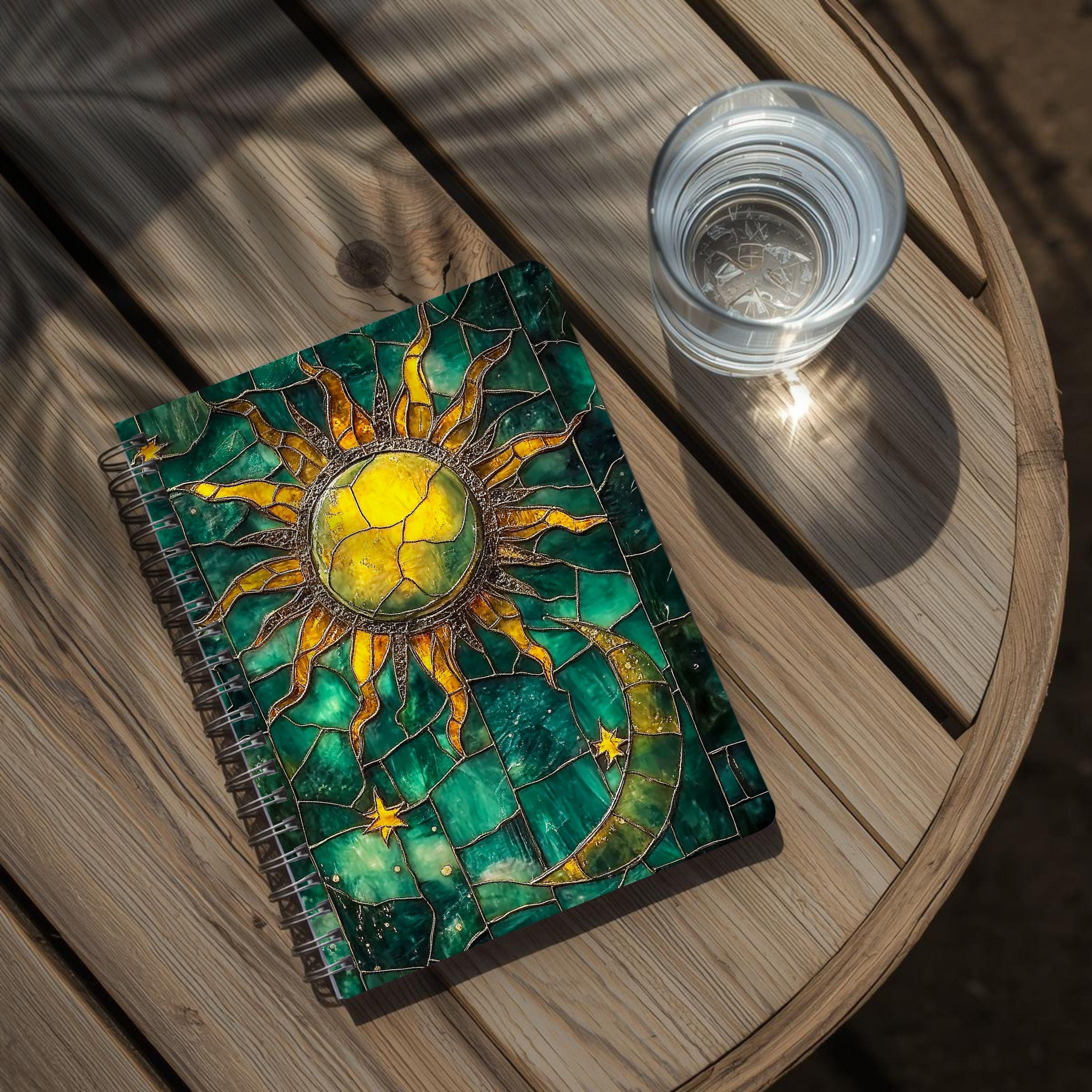 Stained Glass Sun and Moon Spiral Notebook | Lined Ruled Journal - Etsy