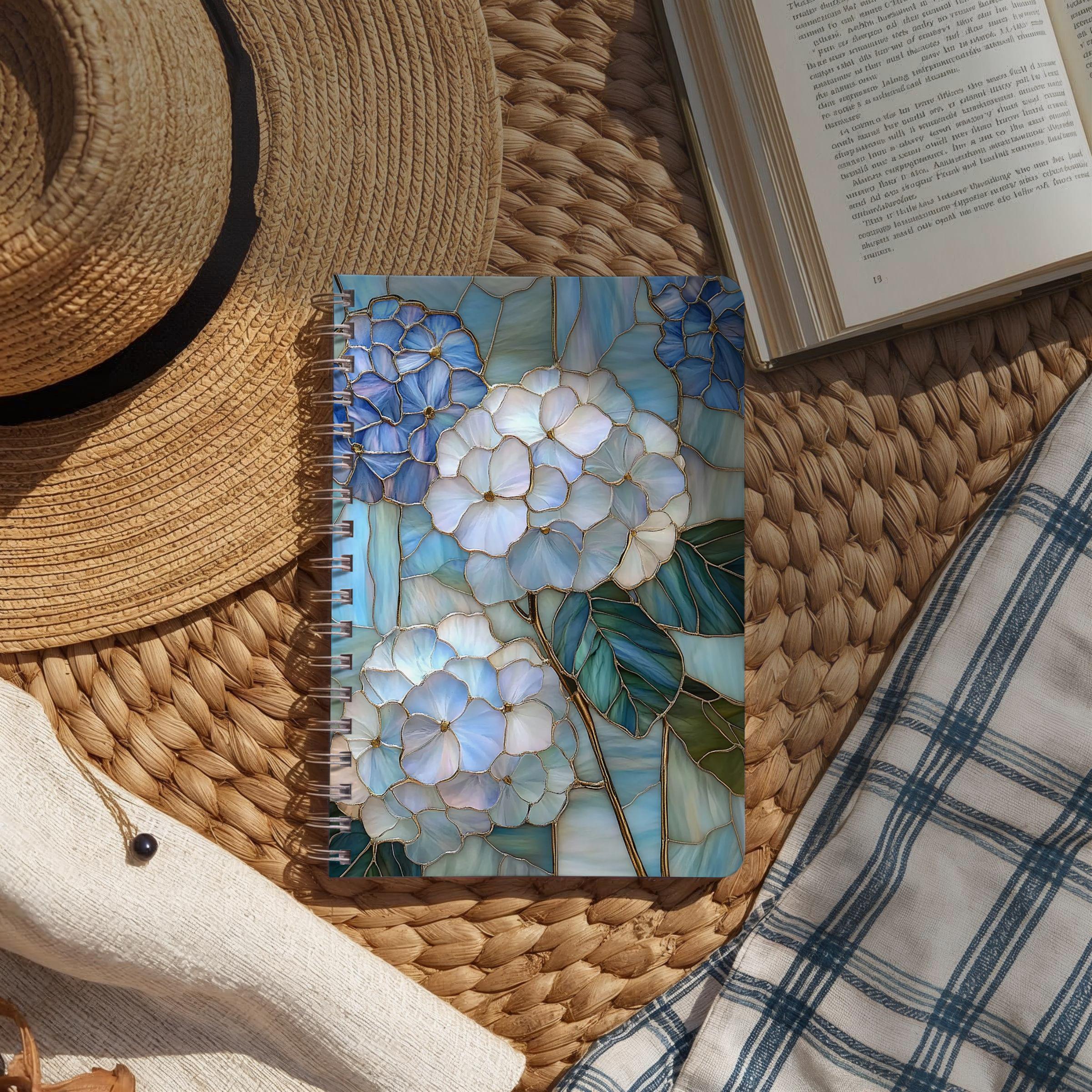Blue Hydrangea Stained Glass Spiral Notebook | Floral Ruled Lined ...