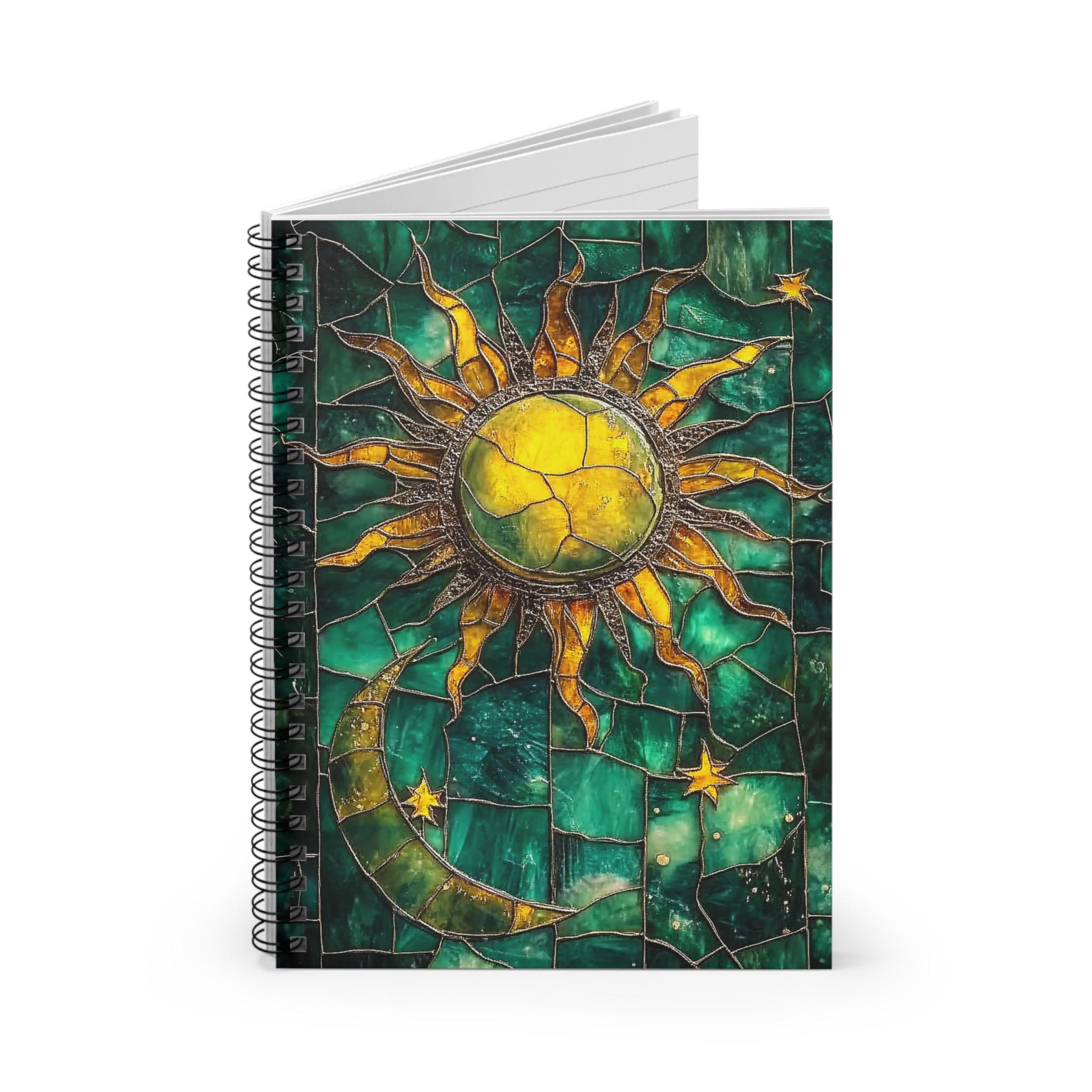 Stained Glass Sun and Moon Spiral Notebook | Lined Ruled Journal - Etsy