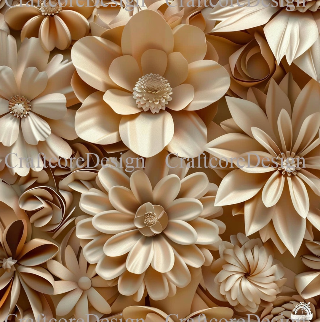 Beige Floral 3D Boho Seamless File | 3D Boho Flowers Digital Paper ...