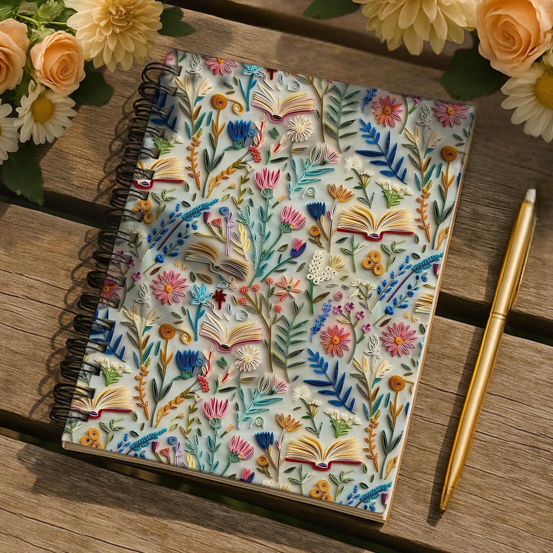 Floral Faux Embroidery Spiral Notebook: Bookish Lined Journal - Etsy