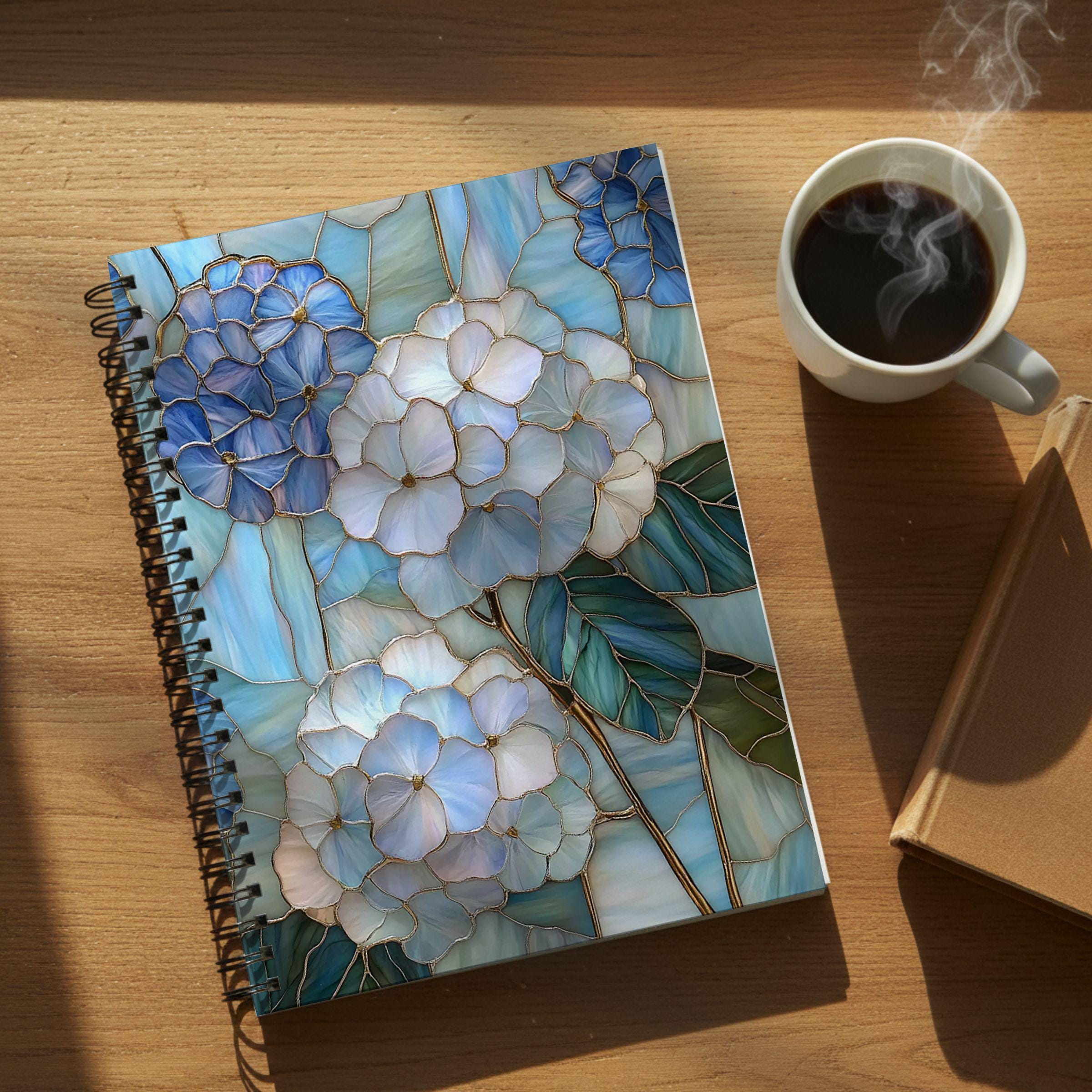 Blue Hydrangea Stained Glass Spiral Notebook | Floral Ruled Lined ...