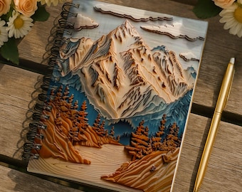 Woodcut Mountain Landscape Spiral Notebook | Wilderness Design Ruled Journal
