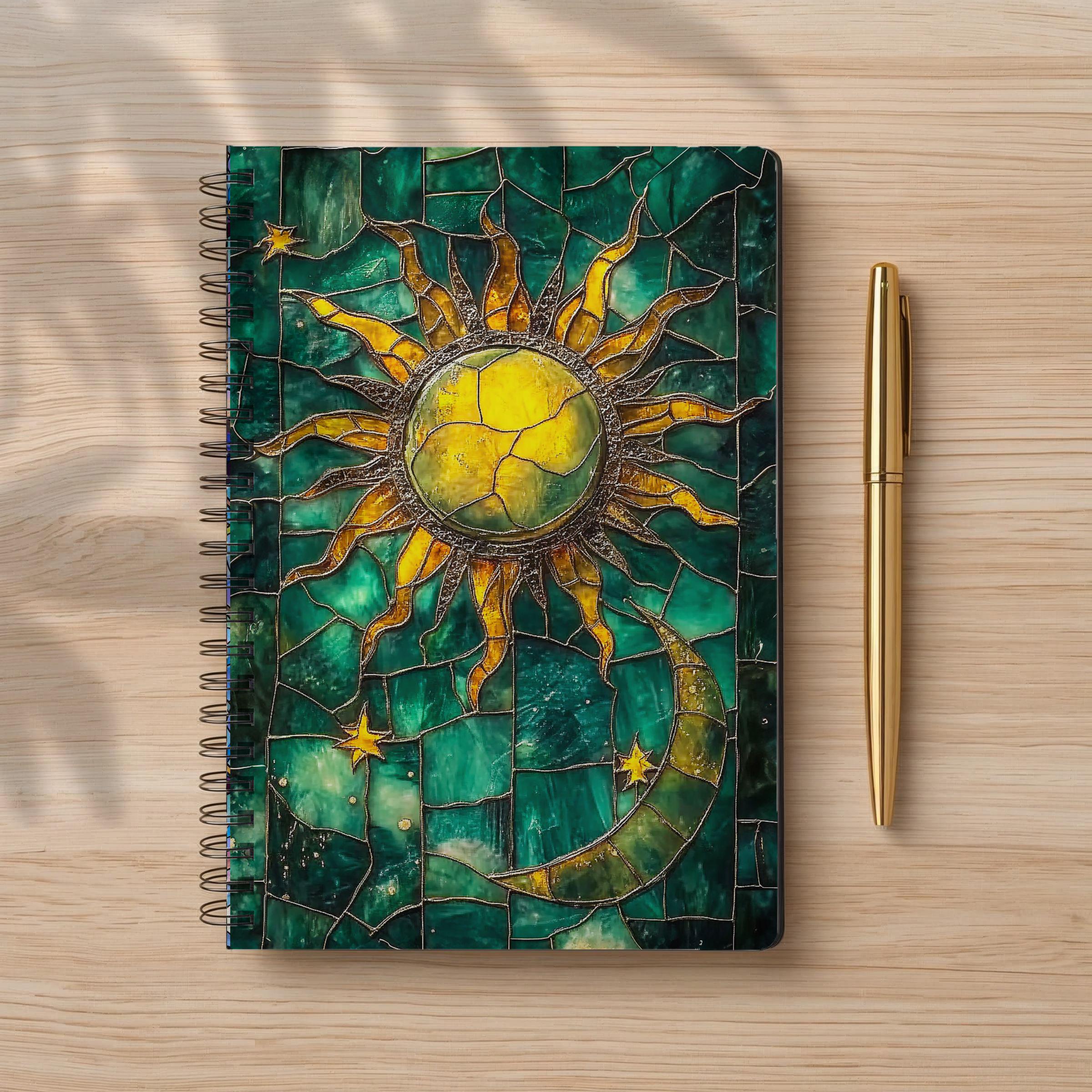 Stained Glass Sun and Moon Spiral Notebook | Lined Ruled Journal - Etsy
