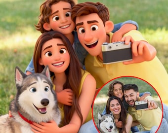 Custom 3D Cartoon Portrait from Photo | Animated Family Illustration (Digital Download)
