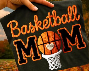 Faux Yarn Basketball Mom PNG: Crochet Game Day Sublimation Design Realistic Knitted (Digital Download)