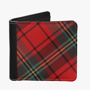 Cartera unisex plegable con cuadros escoceses rojos