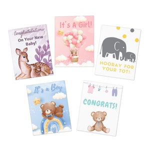 Tarjetas de felicitación multidiseño para baby shower (paquete de 5)