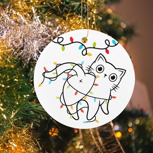 Cat in Lights Ceramic Ornaments