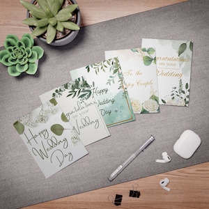 Biglietti d'auguri multi-disegno della serie verde per congratulazioni di matrimonio (confezione da 5)