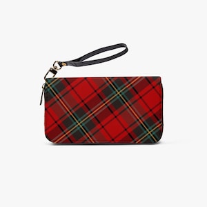 Cartera tipo pulsera con cuadros de tartán rojo