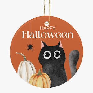 Black Cat Orange Ceramic Circle Ornament