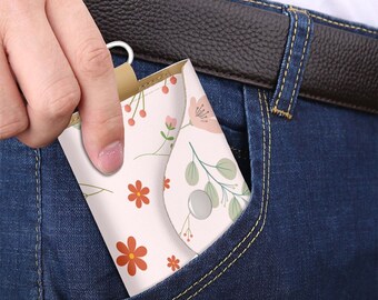 Mini portefeuille pour cartes et clés, pétales de rose