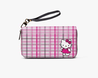 Hello Pink Plaid Wristlet Wallet