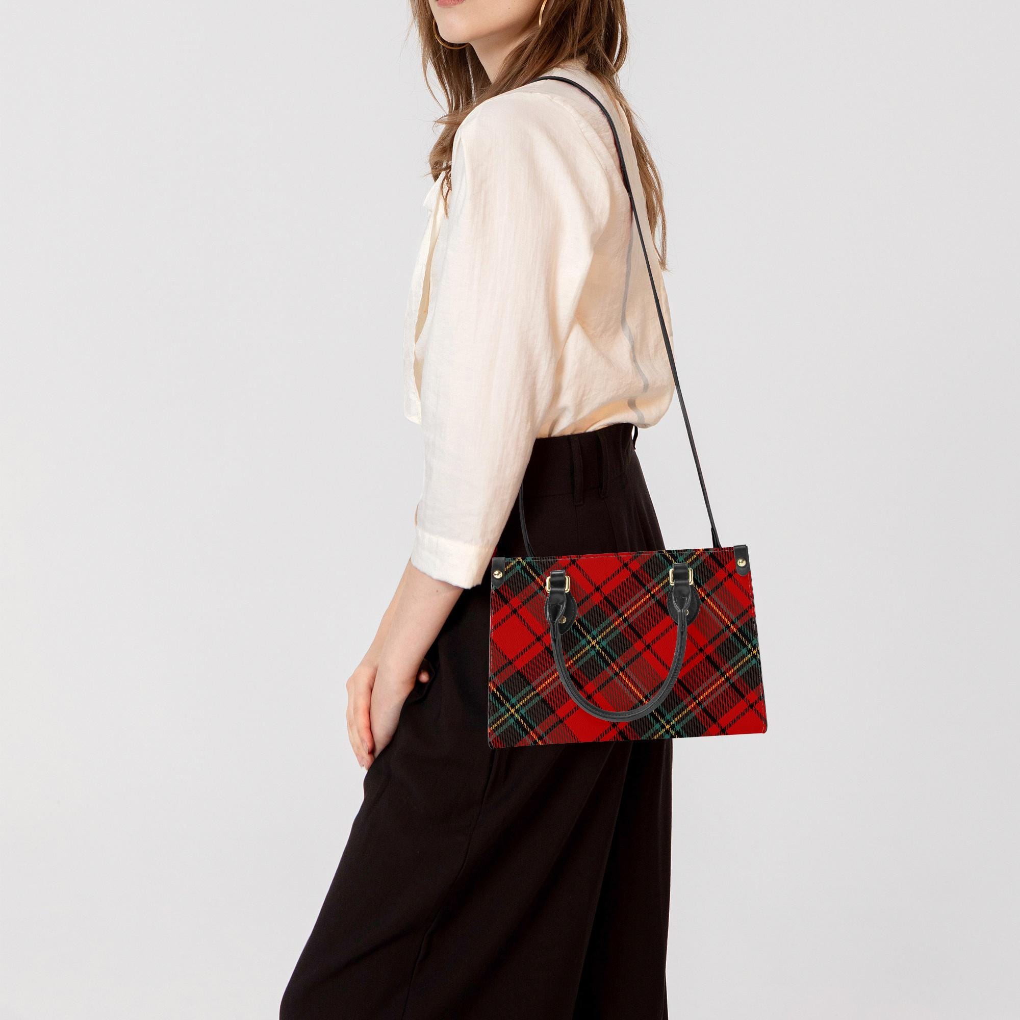 Red Tartan Plaid Medium Handbag Hook Closure