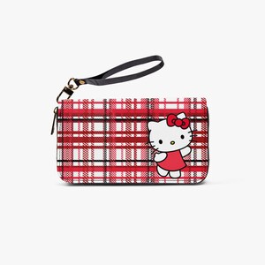 Correa para billetera de muñeca con cuadros rojos Hello