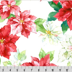 Poinsettia Minky by Shannon Fabrics. Perfect Poinsettia Digital Cuddle (Scarlet) fabric by the yard. Soft Christmas material. 2.5 mm pile.
