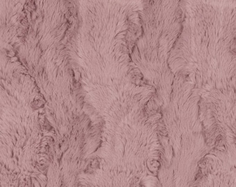 Woodrose Minky Luxe Cuddle Glacier by Shannon Fabrics. A mauve-colored plush textured fabric by the yard. 15 mm pile.