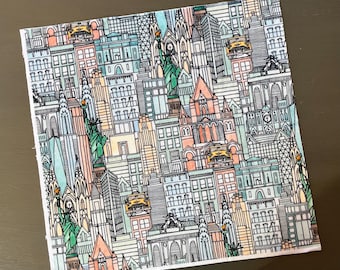 NYC watercolor minky fabric piece. 18 by 18 inch square. Soft cityscape polyester material of New York City.