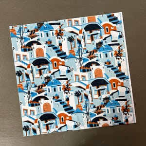Santorini minky fabric piece. 18 by 18 inch square. Soft Greek island themed polyester material.