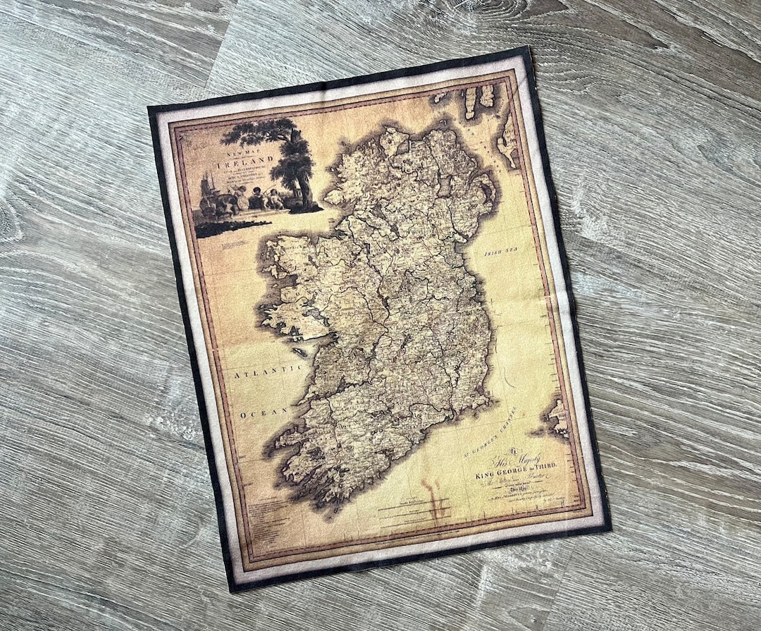 Ireland Map Fabric Piece. 13 by 17 Inch Cotton or 12 by 16 Inch Organic ...