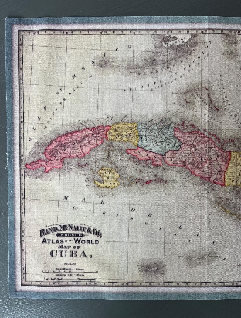 Cuba Map Fabric Piece. Made in the USA. 17.5 by 12 Inch. Vintage Small ...