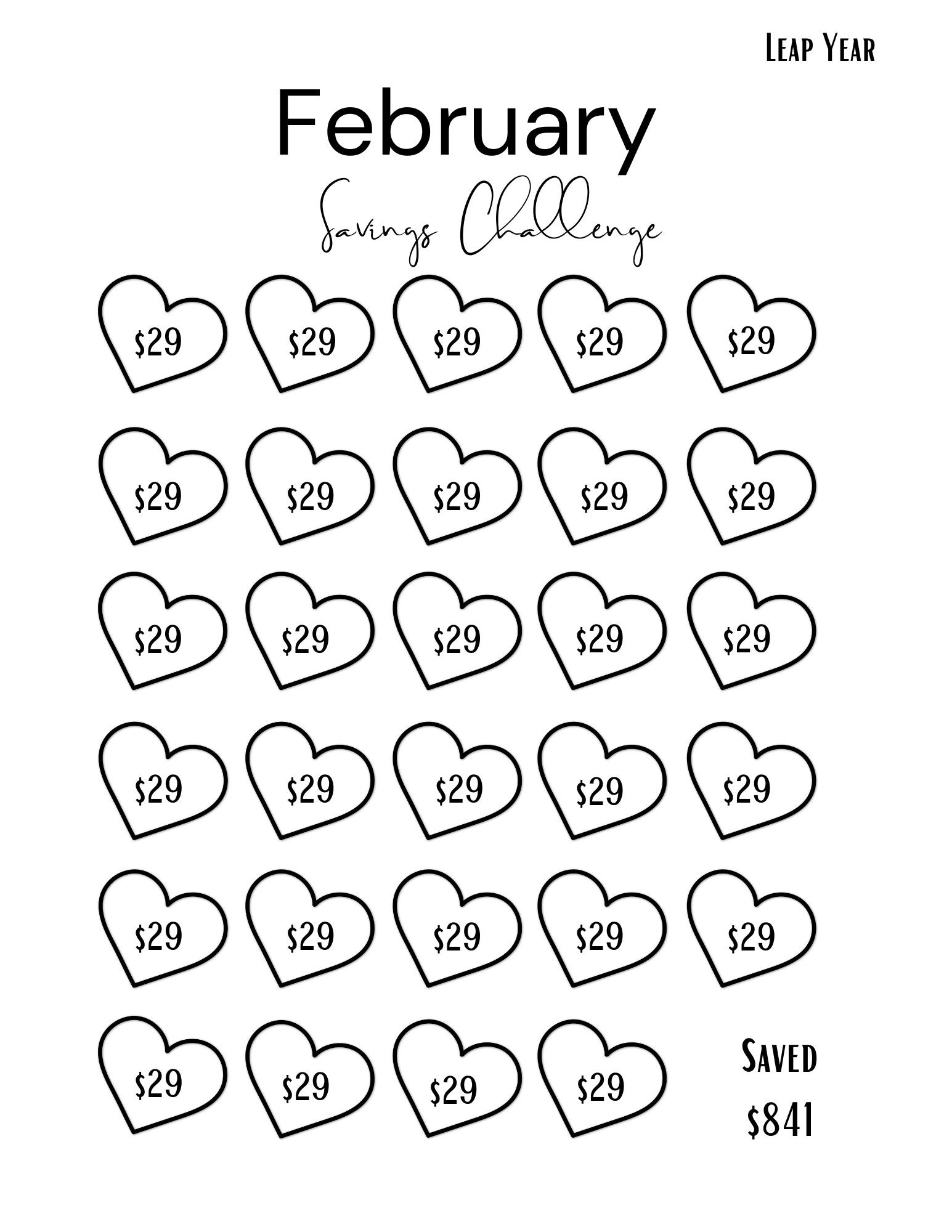 February 2024 Savings Challenge Save Over 800 Dollars Leap Year Savings