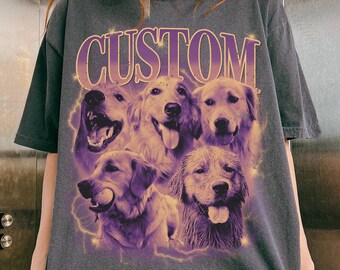 Custom Comfort Colors Bootleg Style Dog Shirt, Personalized Pet T-Shirt, 90s Y2K Tee, Dog Remembrance Gift, Old School Cat Portrait Crewneck