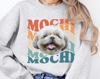 Custom Pet Photo + Name Sweatshirt, Personalized Retro Pet Face Sweater, Pet Parent's Long sleeve, 90's Style Dog Owner Shirt Funny Face Tee