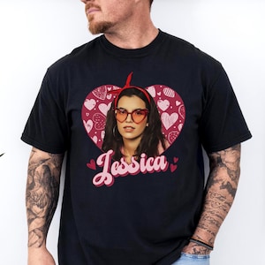 Custom Comfort Colors 1717 Cute Heart Unisex T-shirt face Photo + Name Personalized Wife Shirts for Valentines Day Girlfriend Boyfriend Gift