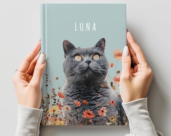 Custom Floral Hardcover Journal with Pet Photo + Name, Personalized Dog Journal Notebook, Dog Diary, Cat Memory Book, Gift for Dog Mom