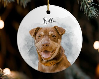 Custom Ornament with Pet Photo First Christmas Watercolor Style Ornament Gift for Dog Lover Personalized Forever Loved Memorial Dog Ornament