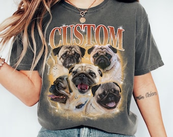 Custom Comfort Colors Bootleg Dog Shirt Personalized Pet T-Shirt Custom 90s Y2K Shirt Dog Remembrance Gift Dog Portrait Old School Cat Tee