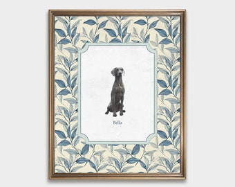 Custom vintage pet wall art, botanical pattern nursery art, personalized pet art, dog wall art, pet portrait from photo, Pet memorial gift