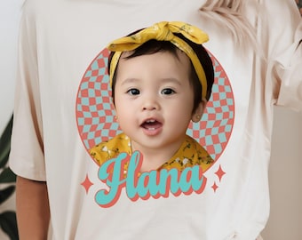 Custom Vintage Face Unisex T-shirt Your Photo + Name Personalized Comfort Colors Shirts for Baby Kids Retro 90s Tee Funny Surprise Shirt