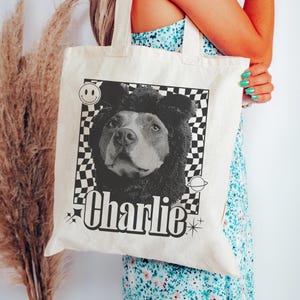 Custom Pet Tote Bag for Pet Lover Personalized Dog Shopping Bag Gift Using Pet Photo & Name Travel Bag Y2K Vintage Cat Tote Bag for Dog Mom