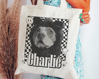 Custom Pet Tote Bag for Pet Lover Personalized Dog Shopping Bag Gift Using Pet Photo & Name Travel Bag Y2K Vintage Cat Tote Bag for Dog Mom