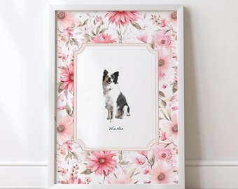 Custom vintage pet wall art, Pink Flower Pattern Nursery art, Personalized Pet Art, Dog Wall Art, Pet Portrait From Photo, Pet Memorial Gift