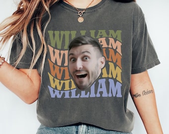 Custom Funny Face Unisex T-shirt Your Photo + Name Personalized Face Comfort Colors Shirts for Husband and Wife Custom Vintage Retro 90s Tee